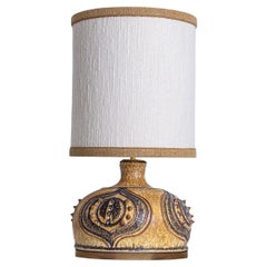 Axella Ceramic Yellow Cognac Lamp with Custom Shade by R. Houben, Denmark 1970s