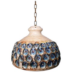 Axella Danish Modern Handmade Ceramic Blue and Rose Glazed Large Pendelleuchte:: 1970er Jahre