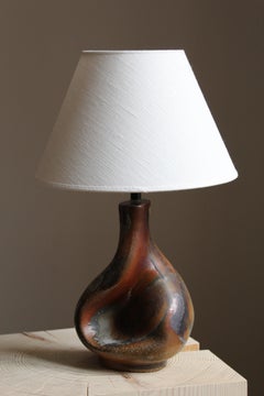 Axella, lampada da tavolo organica, gres smaltato e dipinto, lino, Danimarca, anni '60