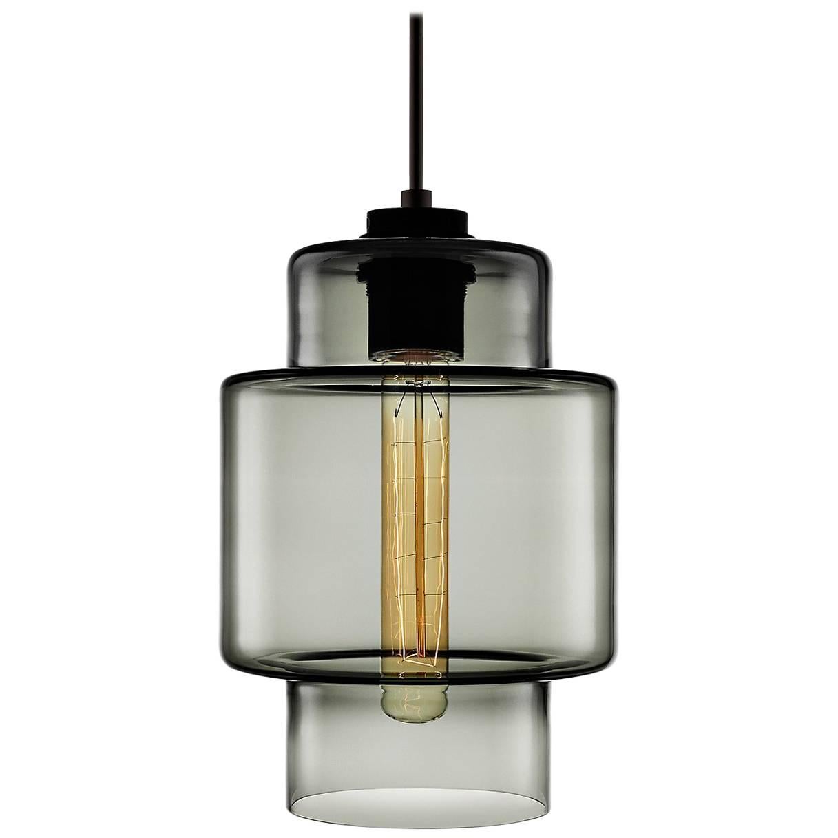 Axia Gray Handblown Modern Glass Pendant Light, Made in the USA For Sale