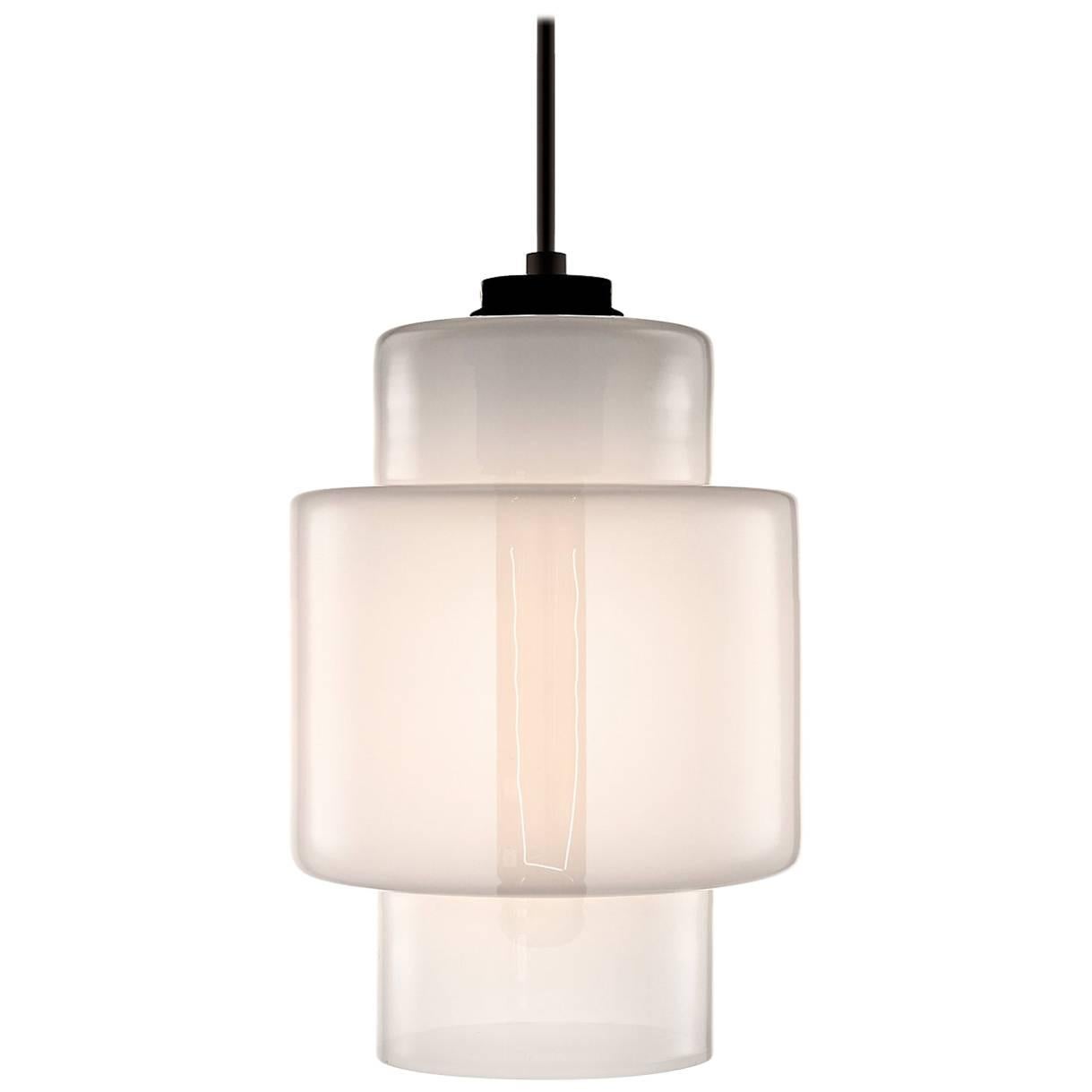 Axia Opaline Handblown Modern Glass Pendant Light, Made in the USA For Sale