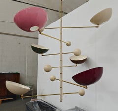 Lampadario Axial in ottone in stile Stilnovo, sei bracci girevoli, 130 cm