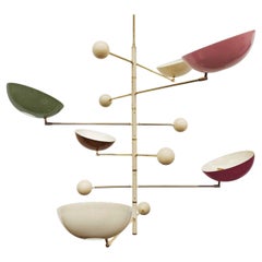 Lampadario Axial in ottone in stile Stilnovo, sei bracci girevoli, 130 cm