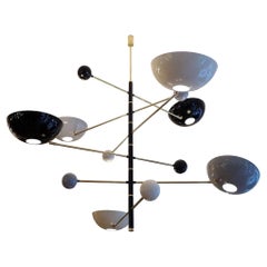 Axial Sculptural Brass Chandelier, 6 Balanced Rotating Arms in Stilnovo Style