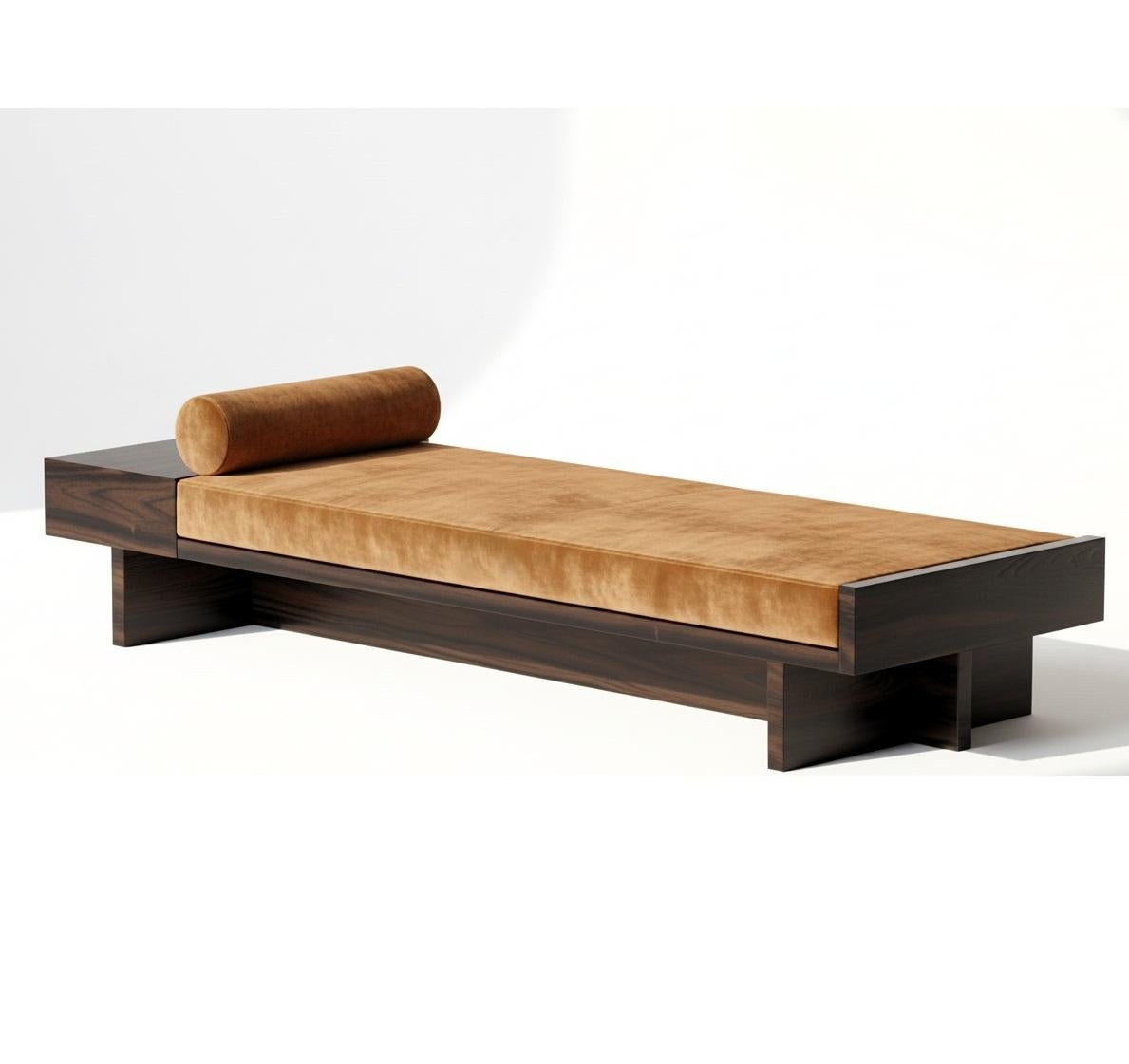 Brutalist Axis Architectural Bench In Macassar And Velvet By Sidani Design For Sale