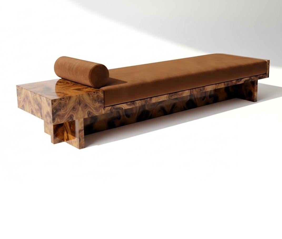 Contemporary Axis Architectural Bench In Macassar And Velvet By Sidani Design For Sale