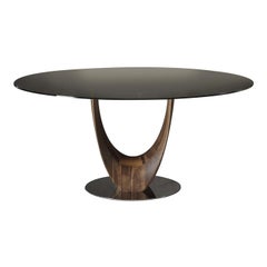 Axis Round Large Dining Table with Transparent Bronzed Glass Top by Stefano Bigi