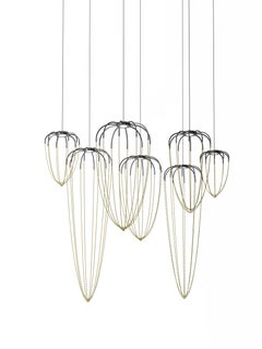 Grande lampe suspendue Axolight Alysoid gris anthracite avec chaînes en laiton