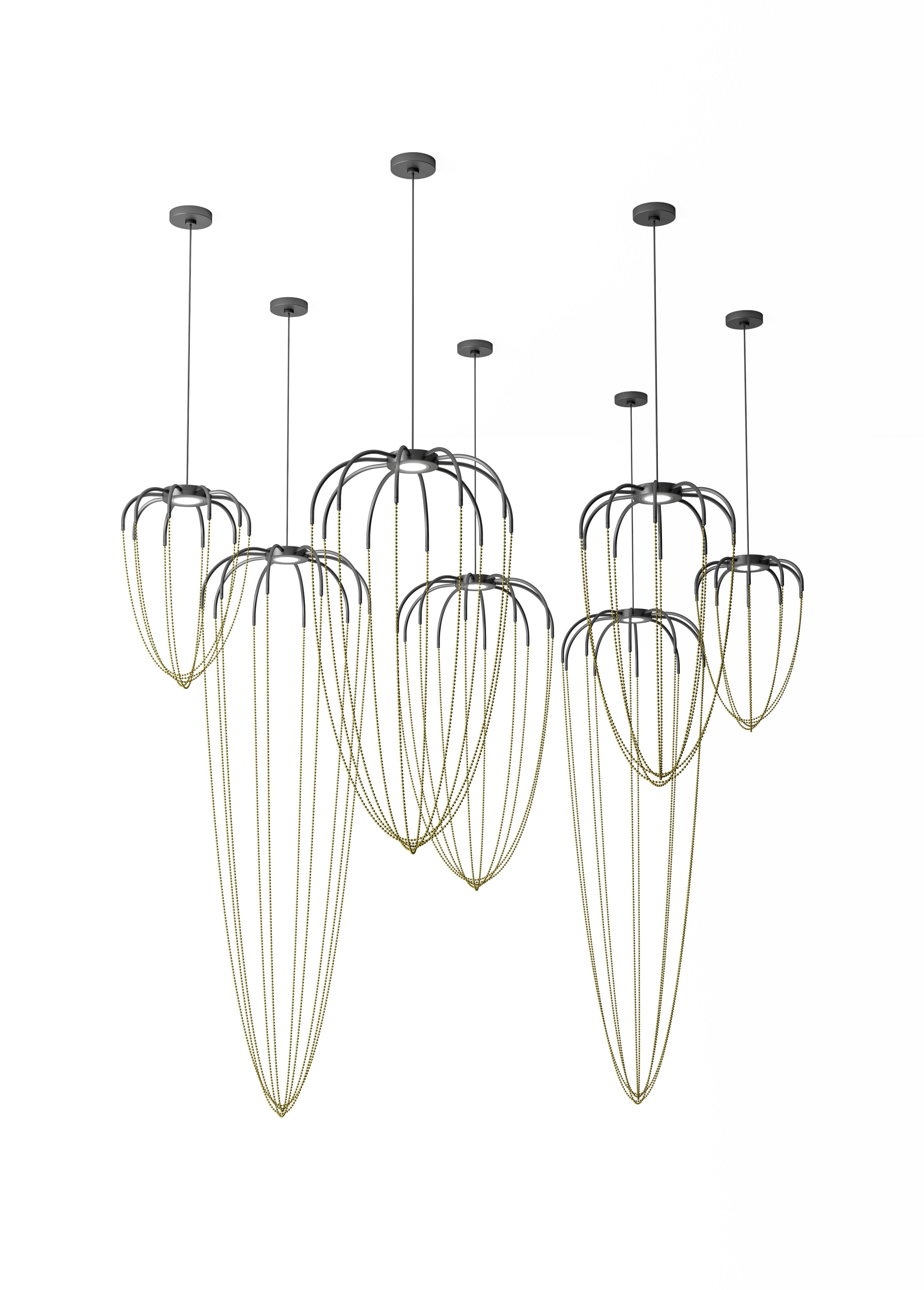 Painted Axolight Alysoid Large Pendant Lamp in Anthracite Grey with Brass Chains For Sale