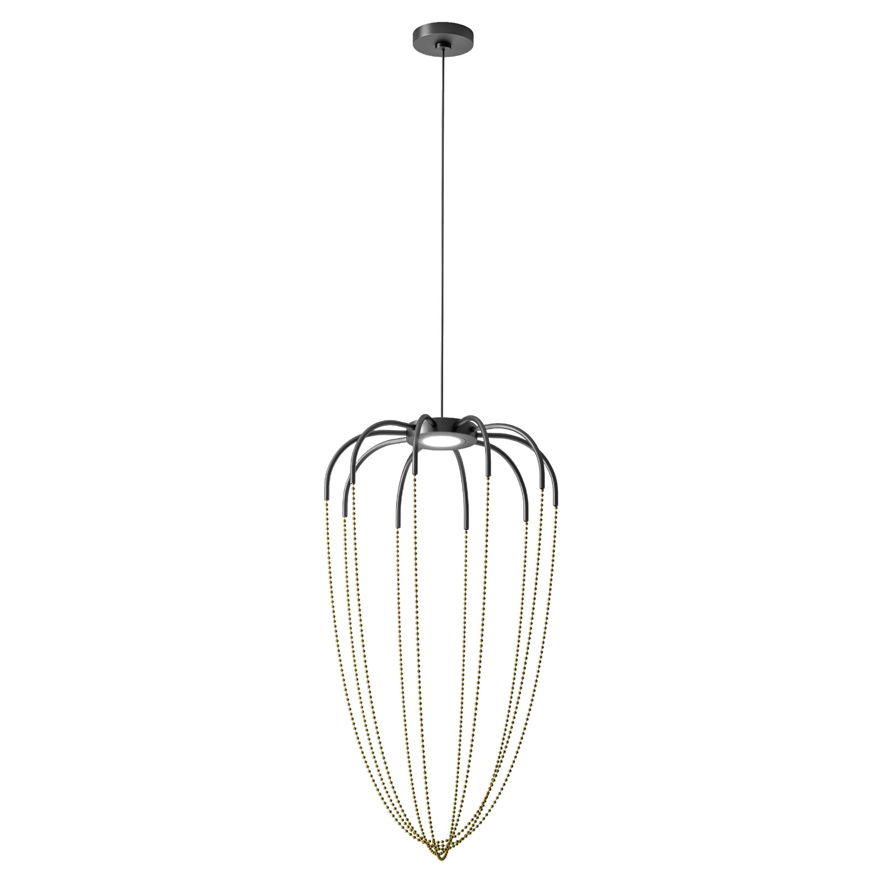 Axolight Alysoid Medium Pendant Lamp in Anthracite Grey with Brass Chains For Sale