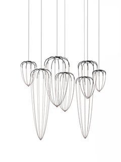 Lampe à suspension Axolight Alysoid Medium gris anthracite avec chaînes en nickel