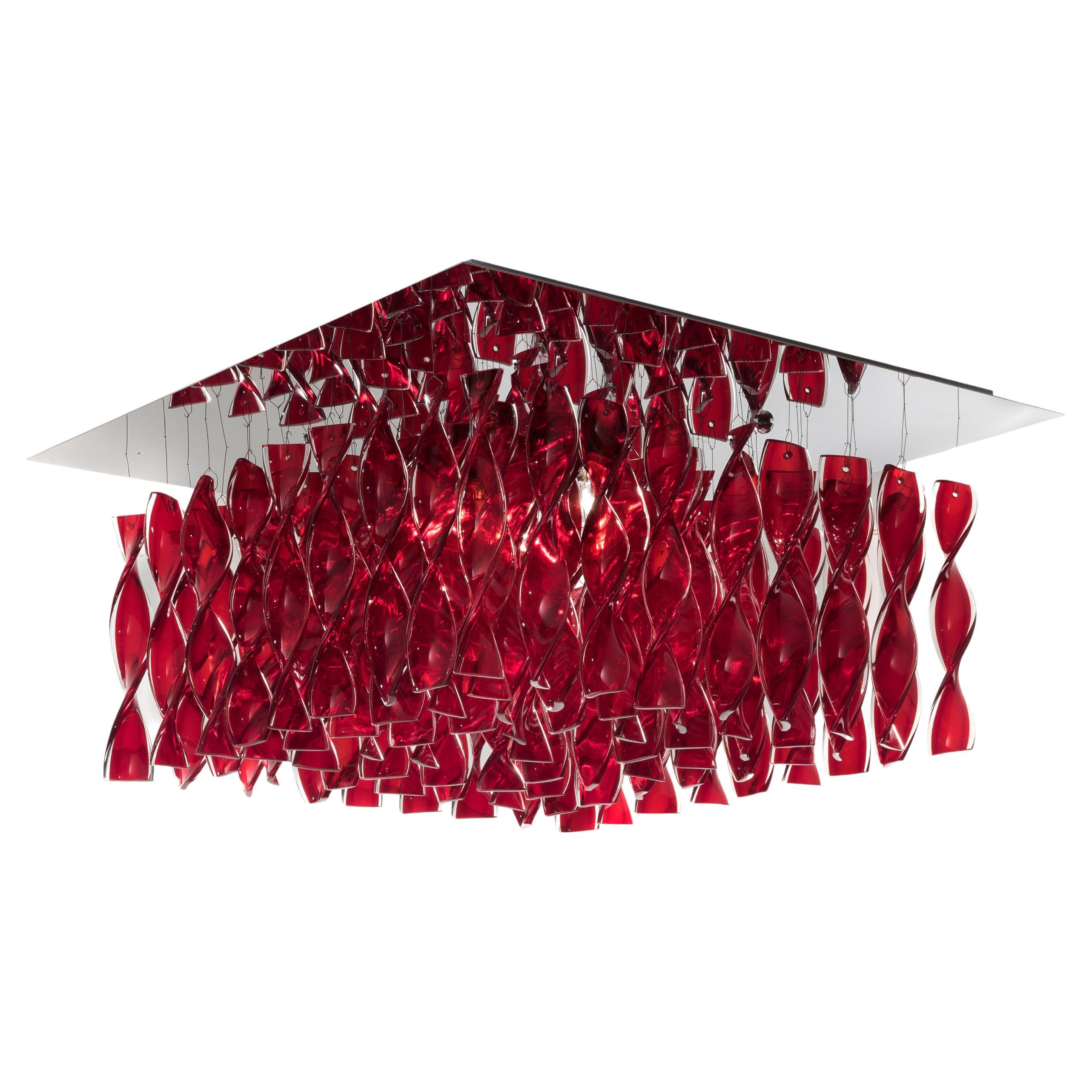 Axolight Avir Medium Ceiling Lamp in Chrome and Red by Manuel & Vanessa Vivian For Sale