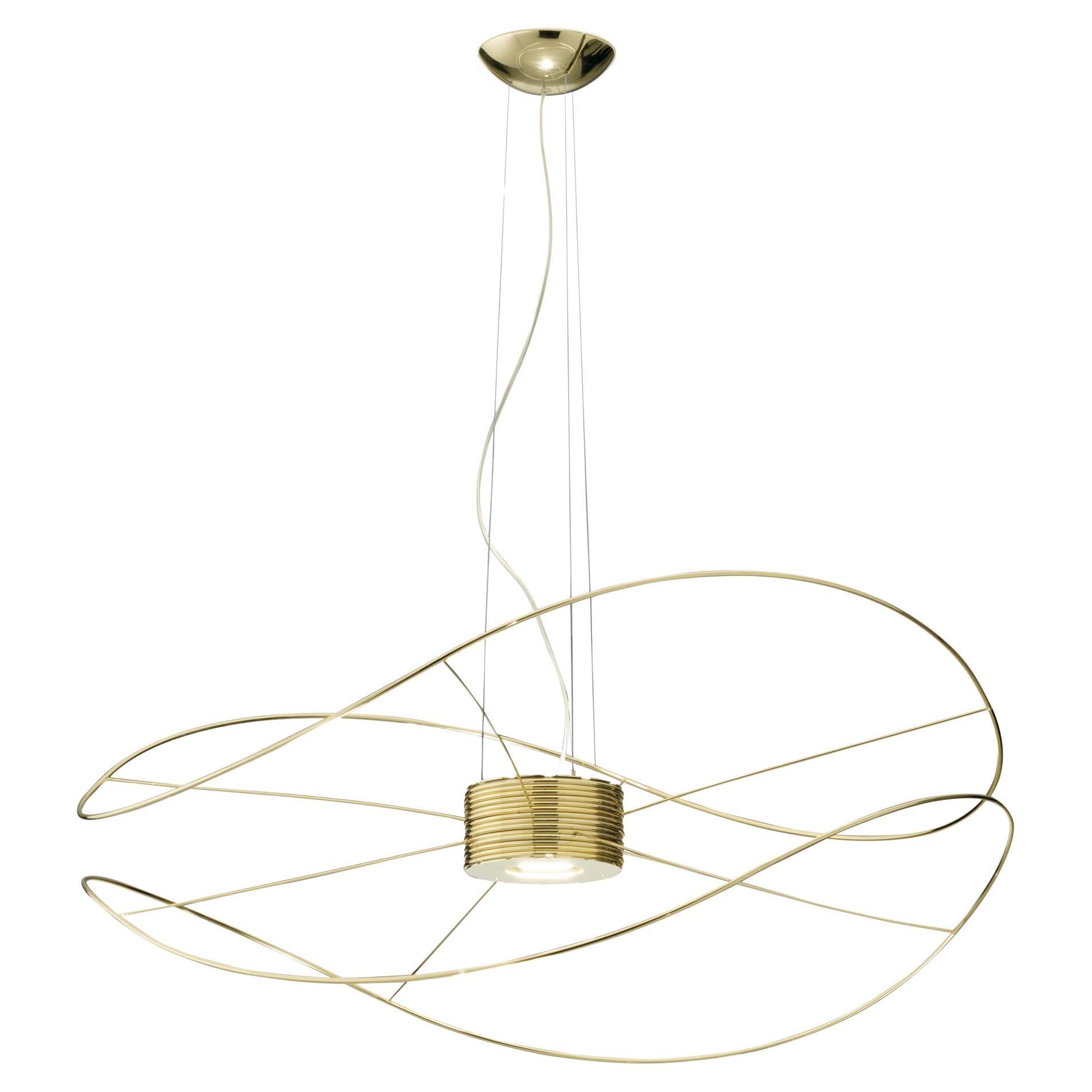 Axolight Hoops 2 Medium Pendant Lamp in Gold by Giovanni Barbato For Sale