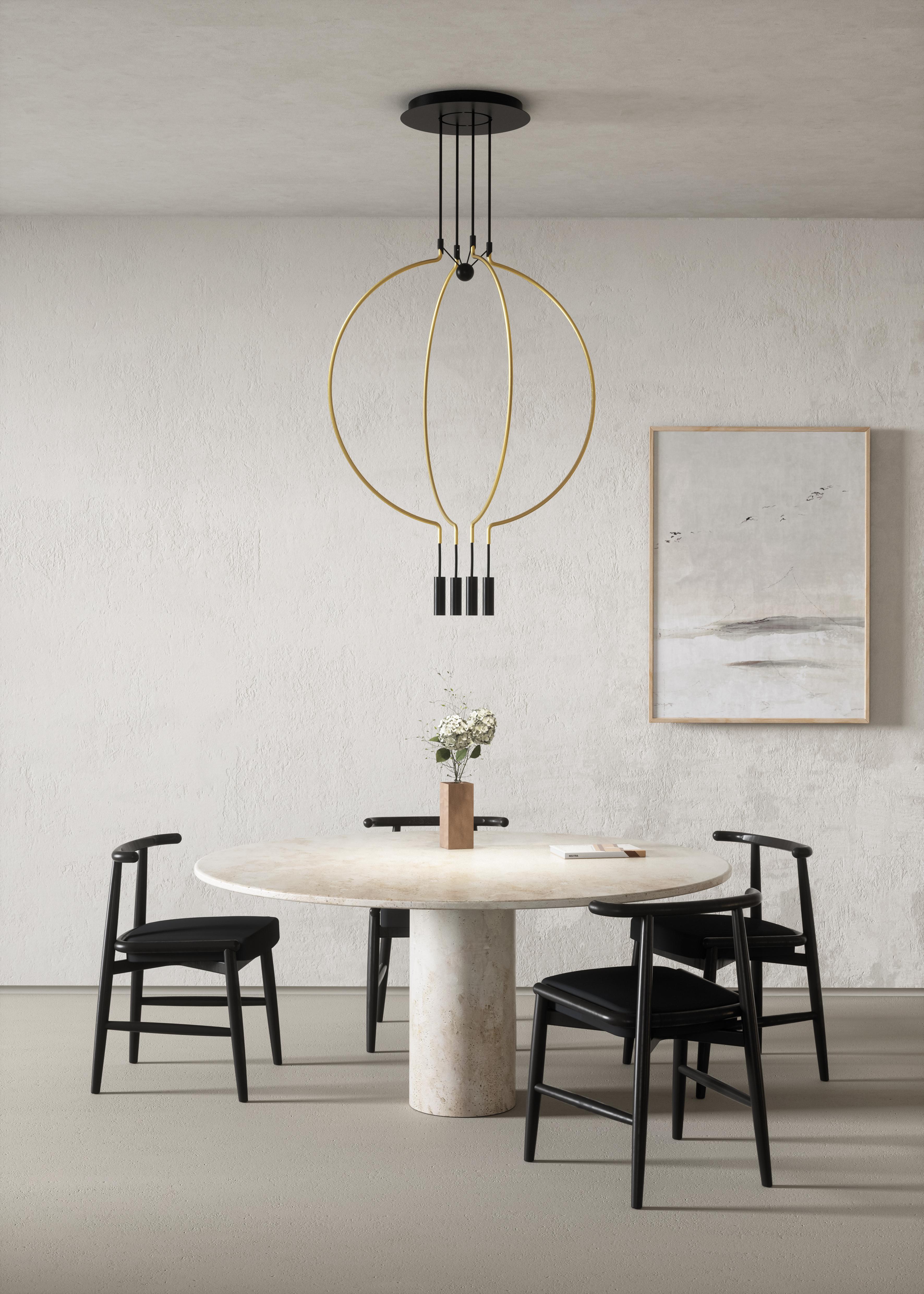 Axolight Liaison Model M4 Pendant Lamp in Black/Black by Sara Moroni

Modular lightness and elegance. Liaison tells about the perfect balance of three geometric archetypes: sphere, circle and cylinder compose a system that includes the single