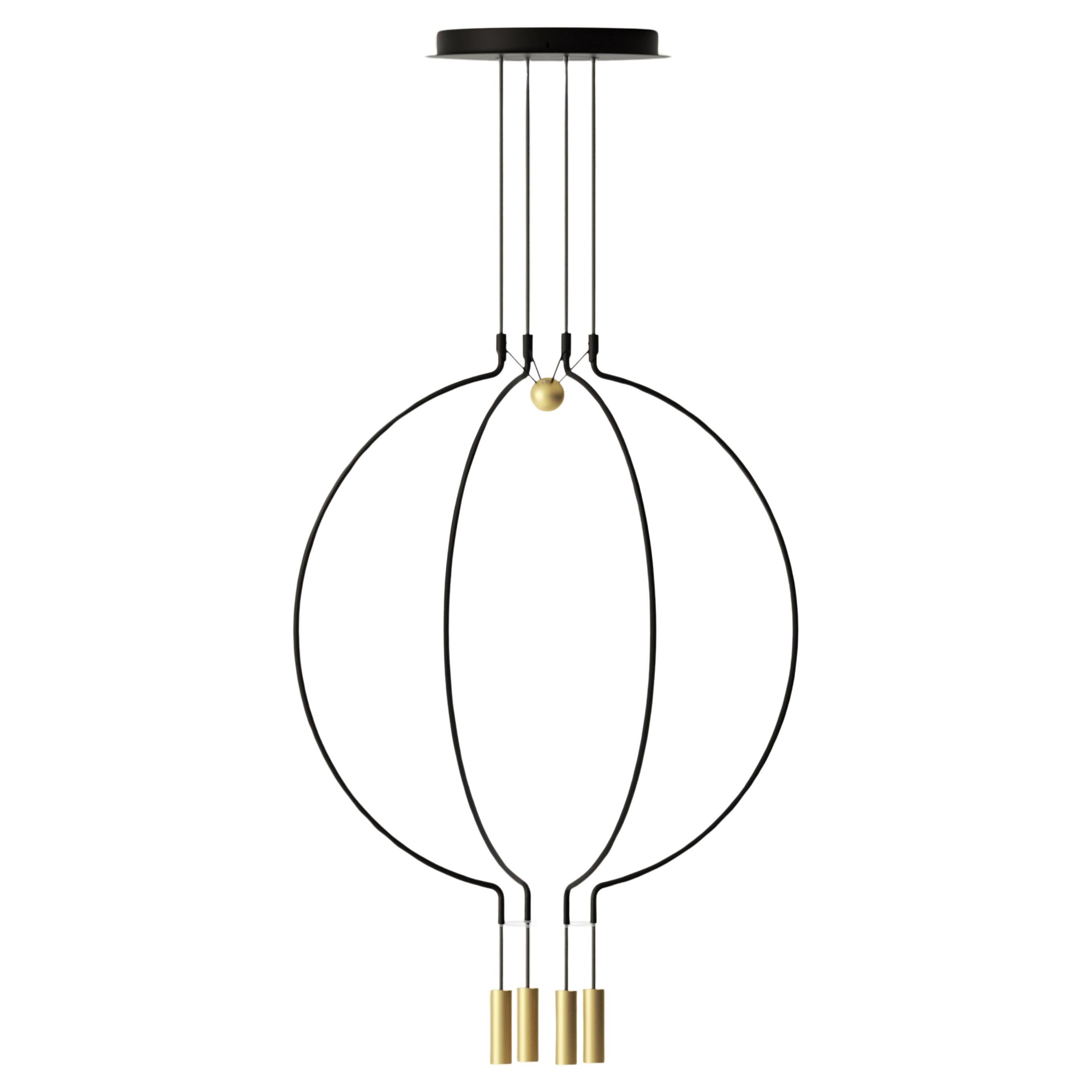 Axolight Liaison Model M4 Pendant Lamp in Black/Gold by Sara Moroni