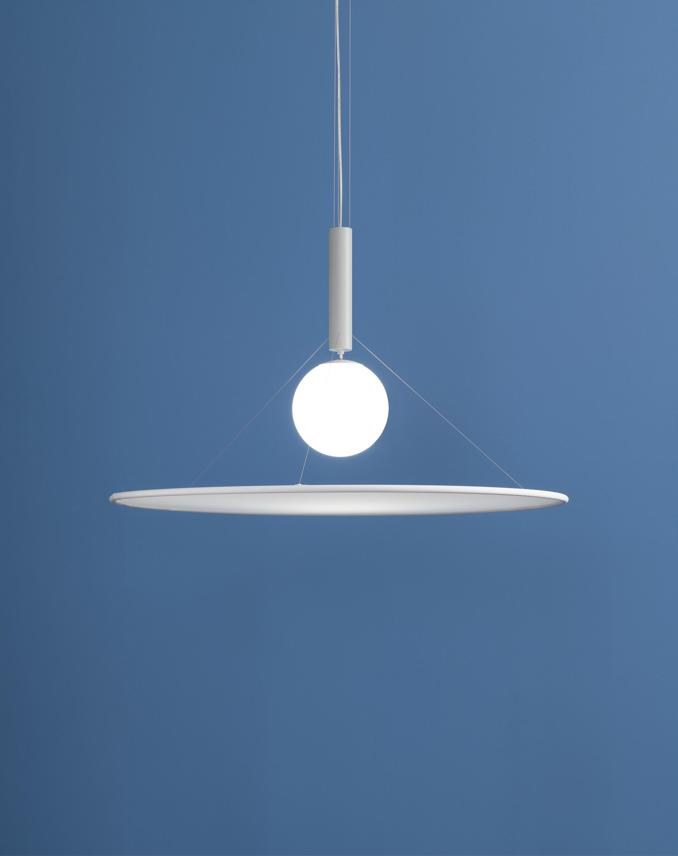 Painted Axolight Manto Extra Large Pendant Light in White Fabric and Grey Finish For Sale