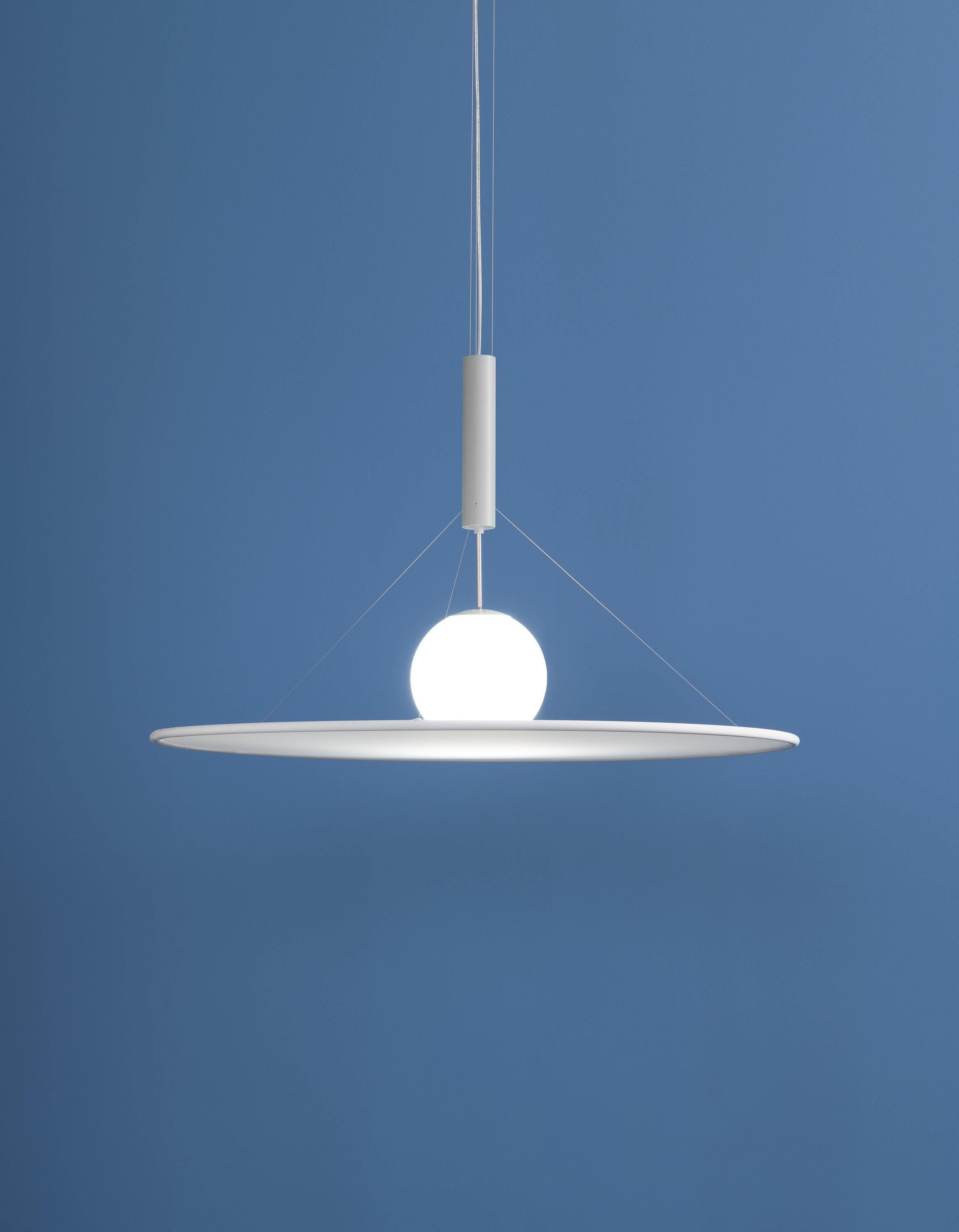 Axolight Manto Extra Large Pendant Light in White Fabric and Grey Finish In New Condition For Sale In Brooklyn, NY