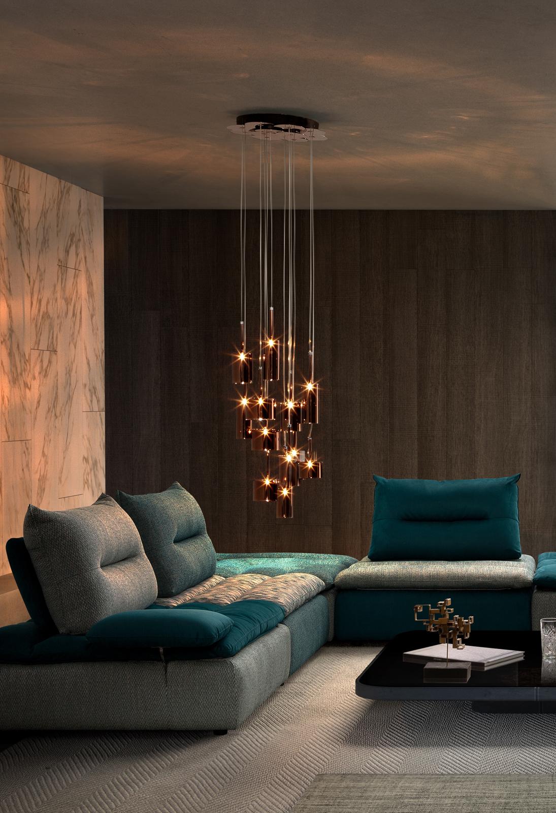 XXI secolo e contemporaneo Axolight Spillray, lampada a sospensione a 12 luci in bronzo di Manuel & Vanessa Vivian in vendita