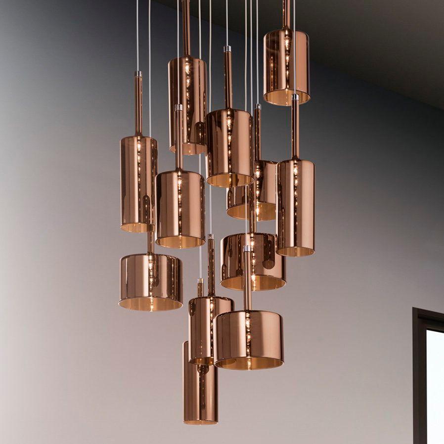 Metal Axolight Spillray 12 Light Pendant Lamp in Bronze by Manuel & Vanessa Vivian For Sale