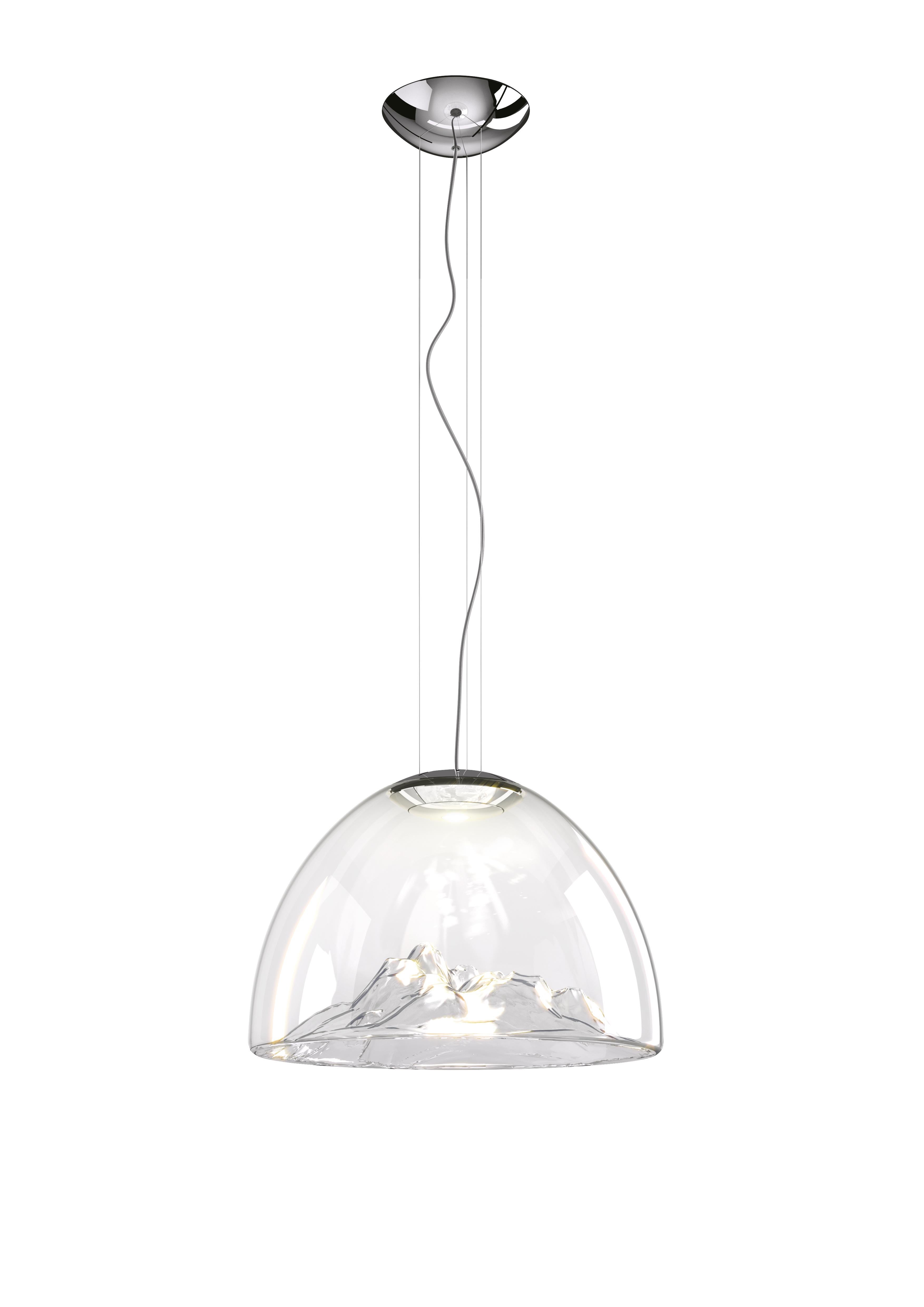 Axolight Suspension Mountain View Crystal Cromo Glass Diffuser by Dima Loginoff