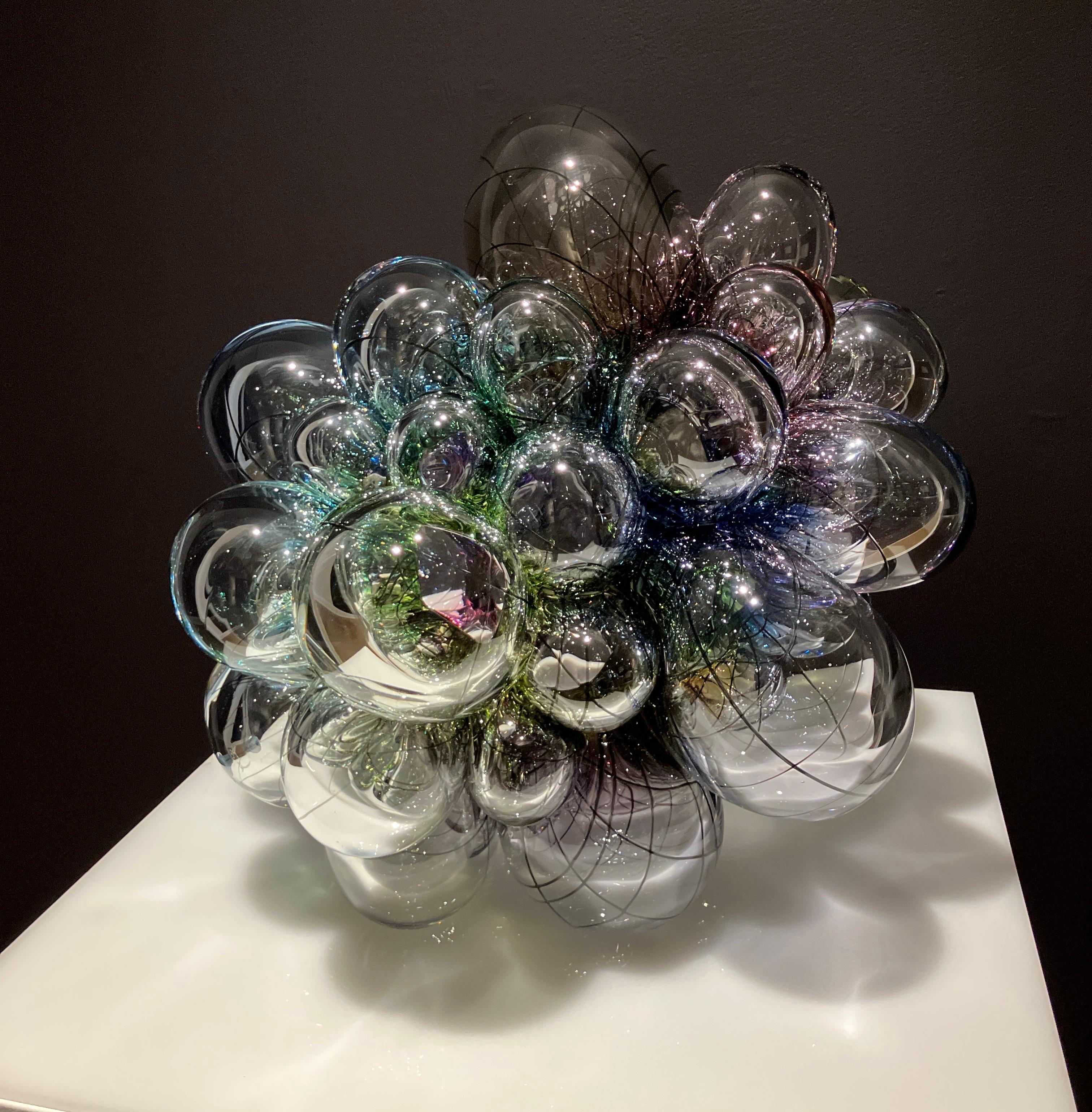 Scultura in vetro contemporanea, forma astratta, effetto ottico, canework, Aya OKI - Sculpture di Aya Oki