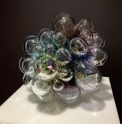 Scultura in vetro contemporanea, forma astratta, effetto ottico, canework, Aya OKI