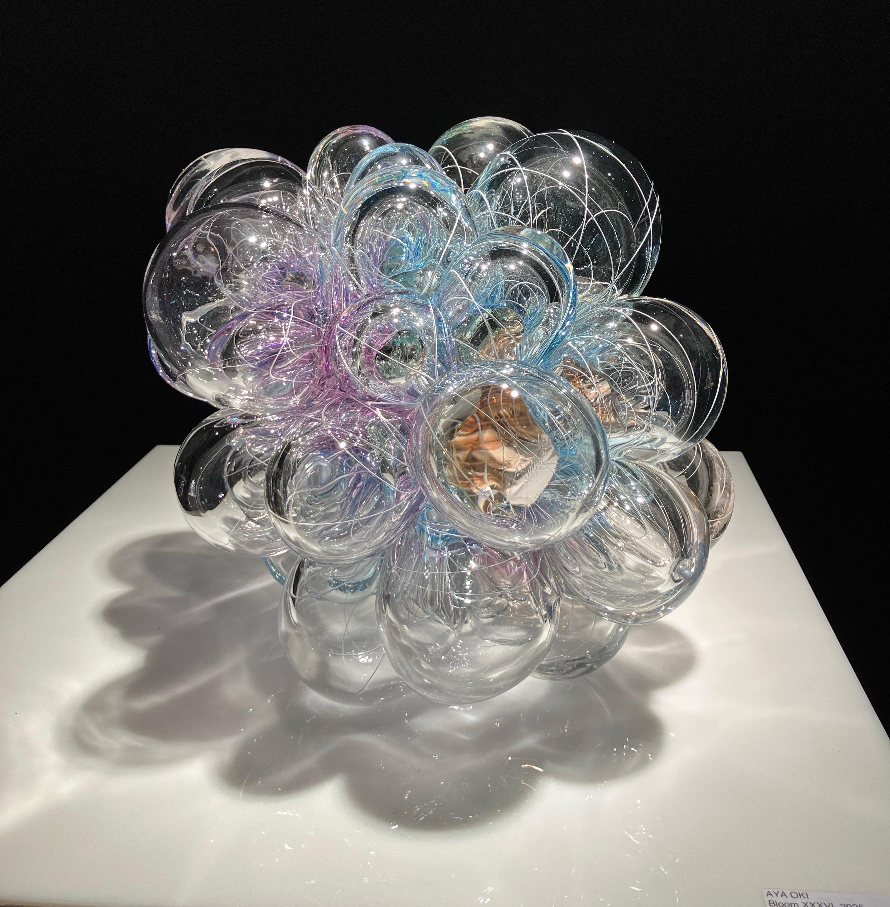 Contemporary Glass Sculpture, Abstract Form, Optical Effect, Canework, Aya Oki For Sale 1