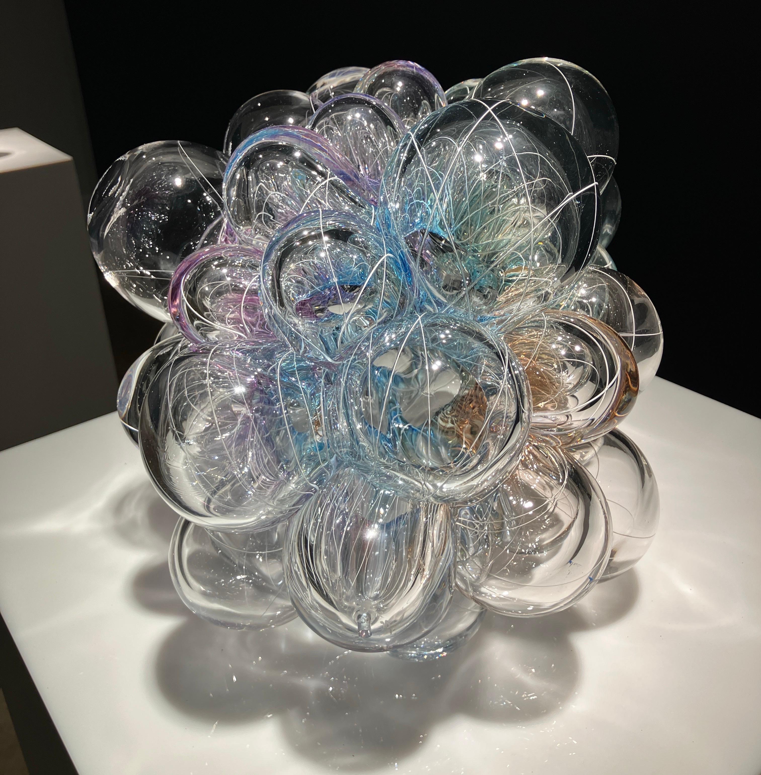 Contemporary Glass Sculpture, Abstract Form, Optical Effect, Canework, Aya Oki For Sale 2