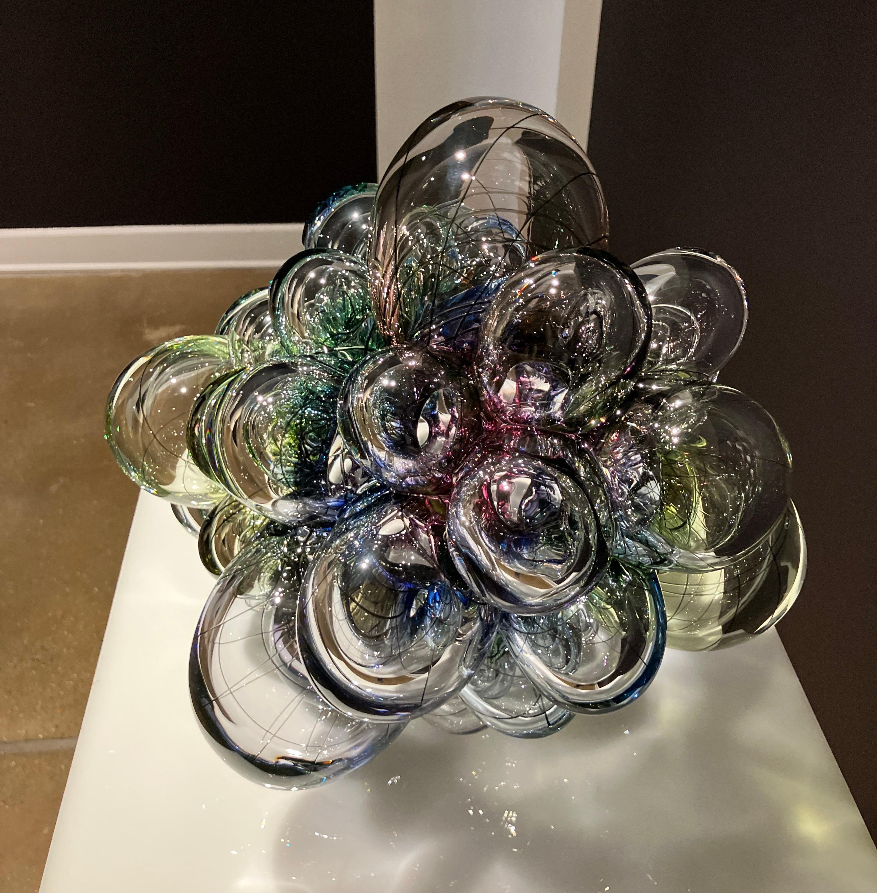 Scultura in vetro contemporanea, forma astratta, effetto ottico, canework, Aya OKI - Abstract Sculpture Grigio di Aya Oki