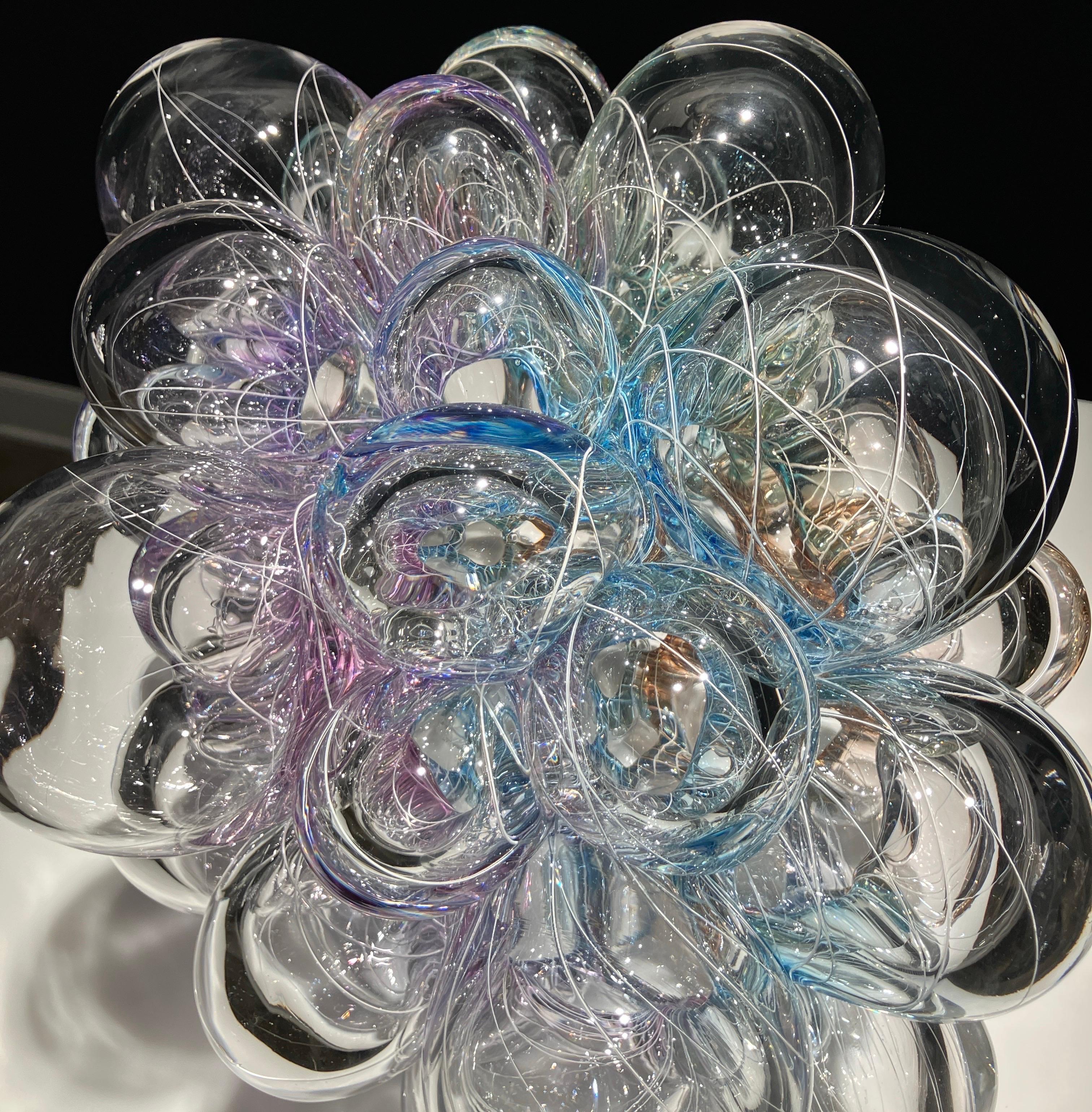 Contemporary Glass Sculpture, Abstract Form, Optical Effect, Canework, Aya Oki For Sale 3