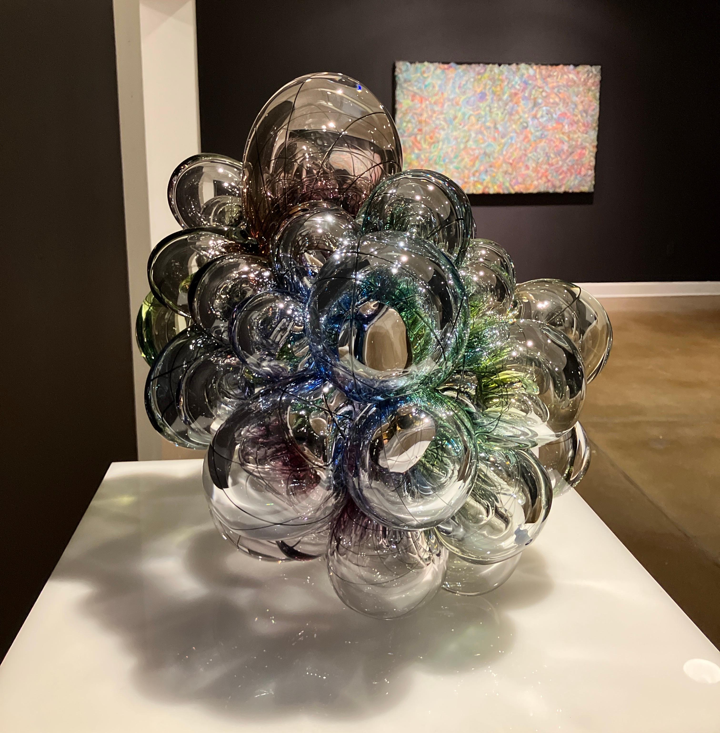 Scultura in vetro contemporanea, forma astratta, effetto ottico, canework, Aya OKI in vendita 2