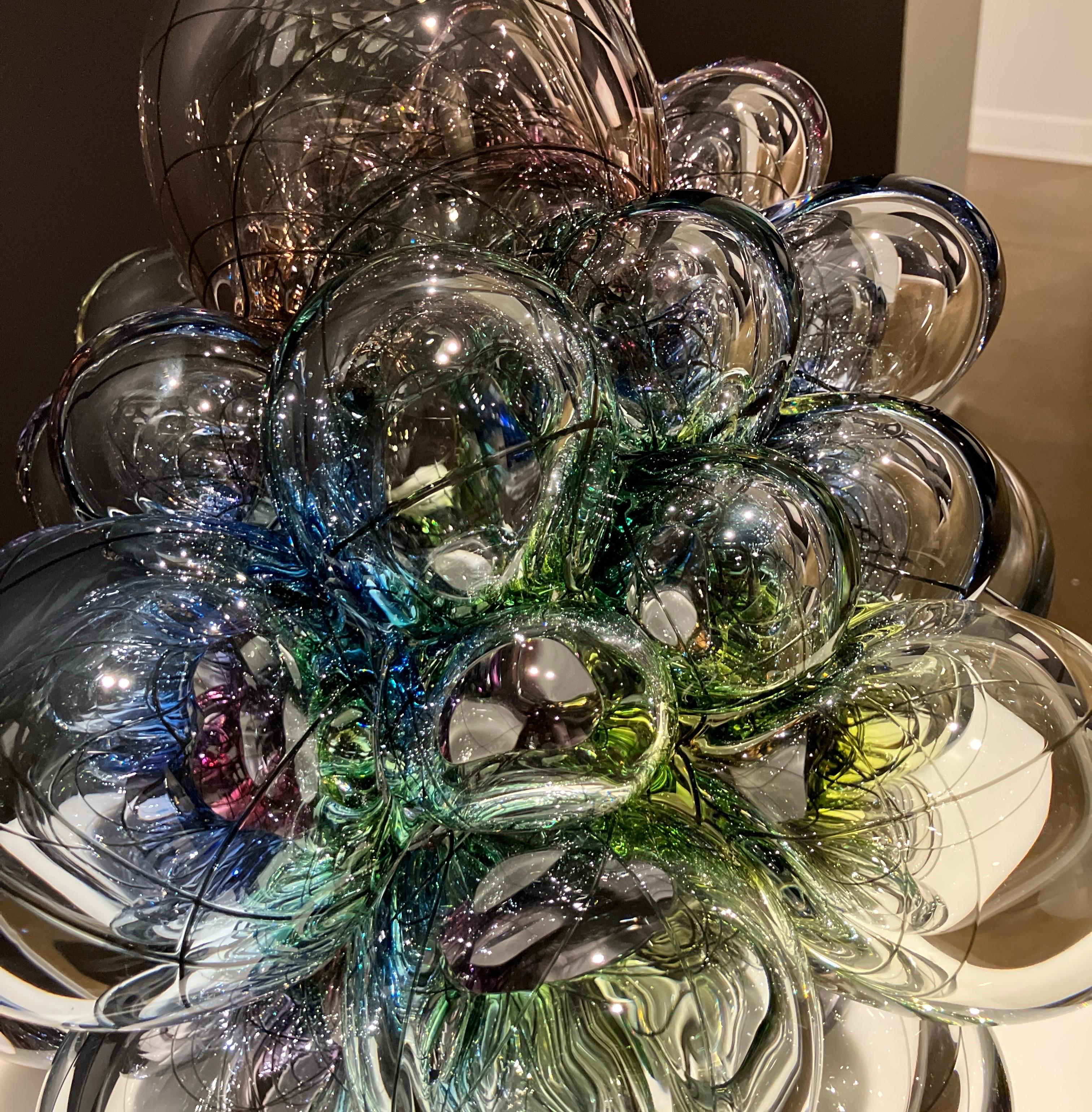 Scultura in vetro contemporanea, forma astratta, effetto ottico, canework, Aya OKI in vendita 3
