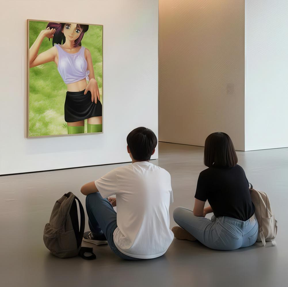 Asuka1 : Ethereal Allure on a Whispering Green Canvas – Painting von AYA TOSHIKAWA