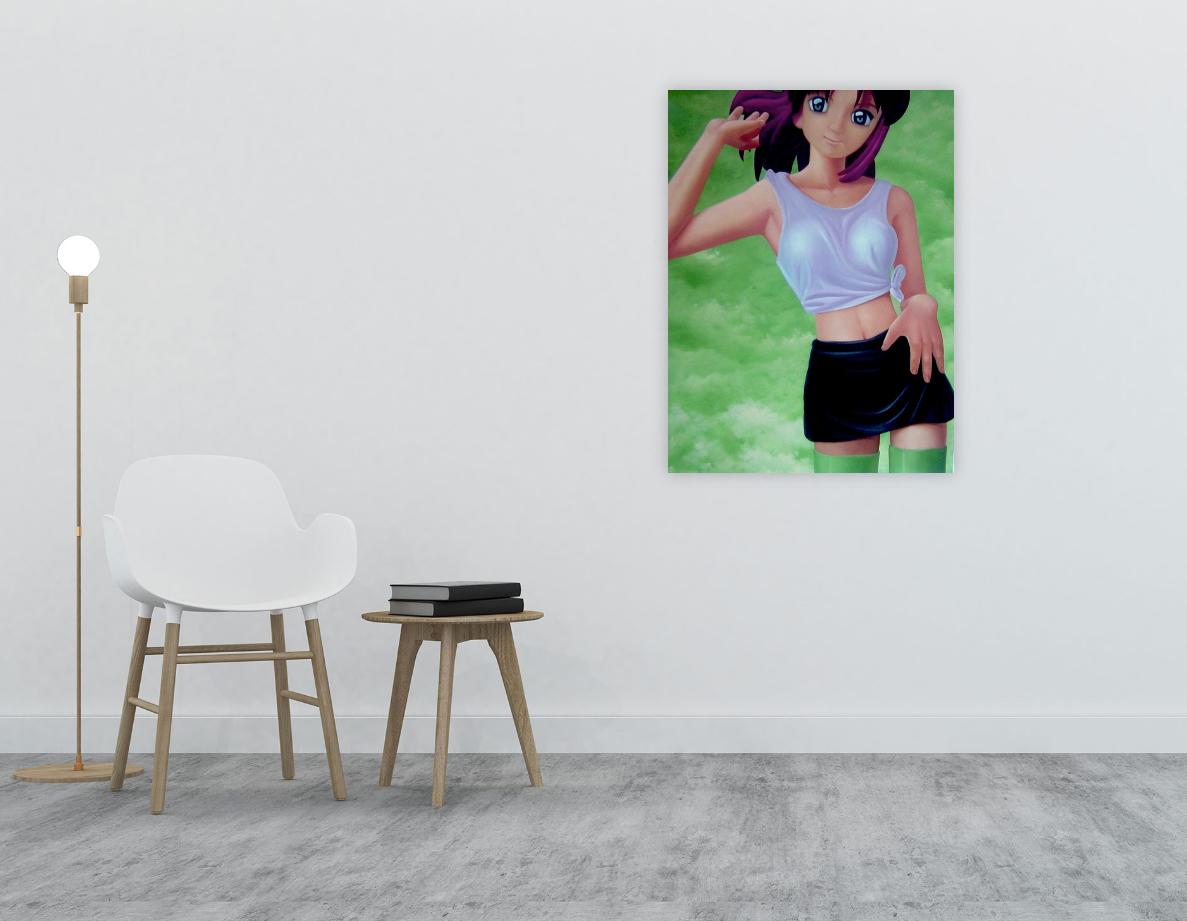 Asuka1 : Ethereal Allure on a Whispering Green Canvas - Contemporary Painting by AYA TOSHIKAWA