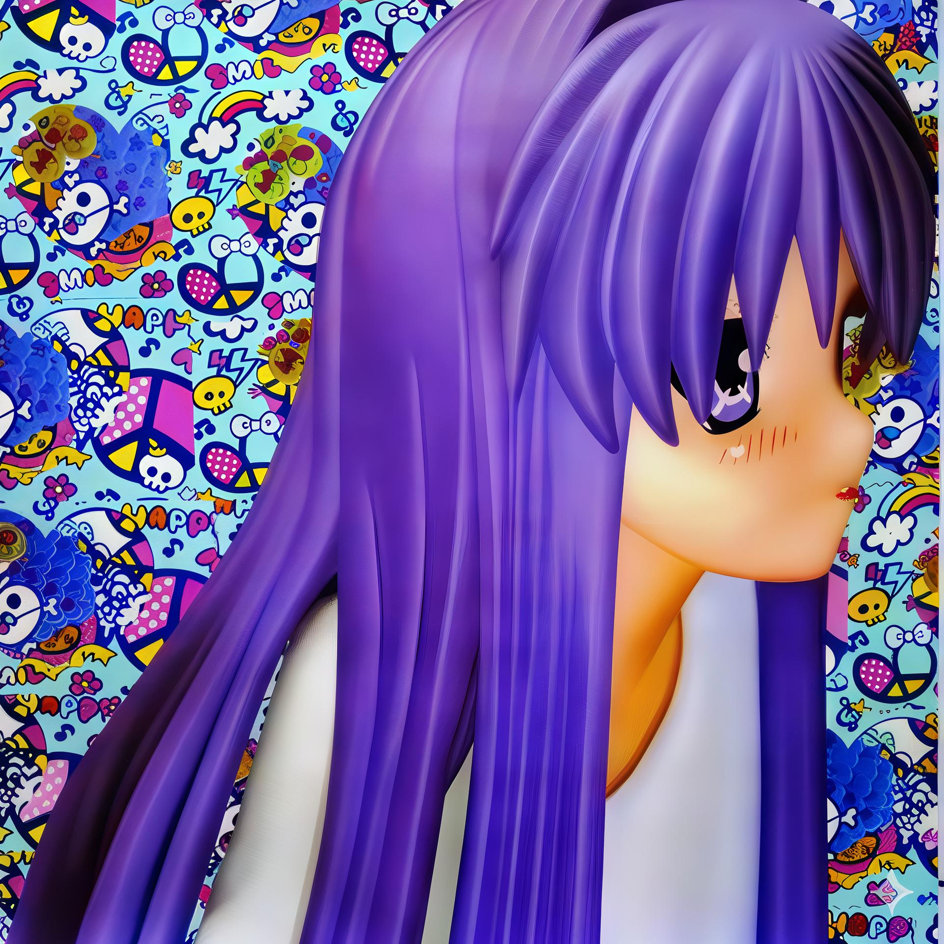 Mizuiro7 : Blu Kawaii Reverie with Love, Peace and Whimsical Skulls - Painting Contemporáneo de AYA TOSHIKAWA