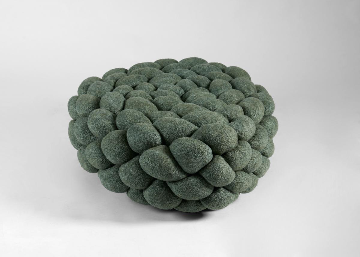 Wool Ayala Serfaty, Rapa Series: Nimana Green, Handmade Poof, Israel, 2021 For Sale
