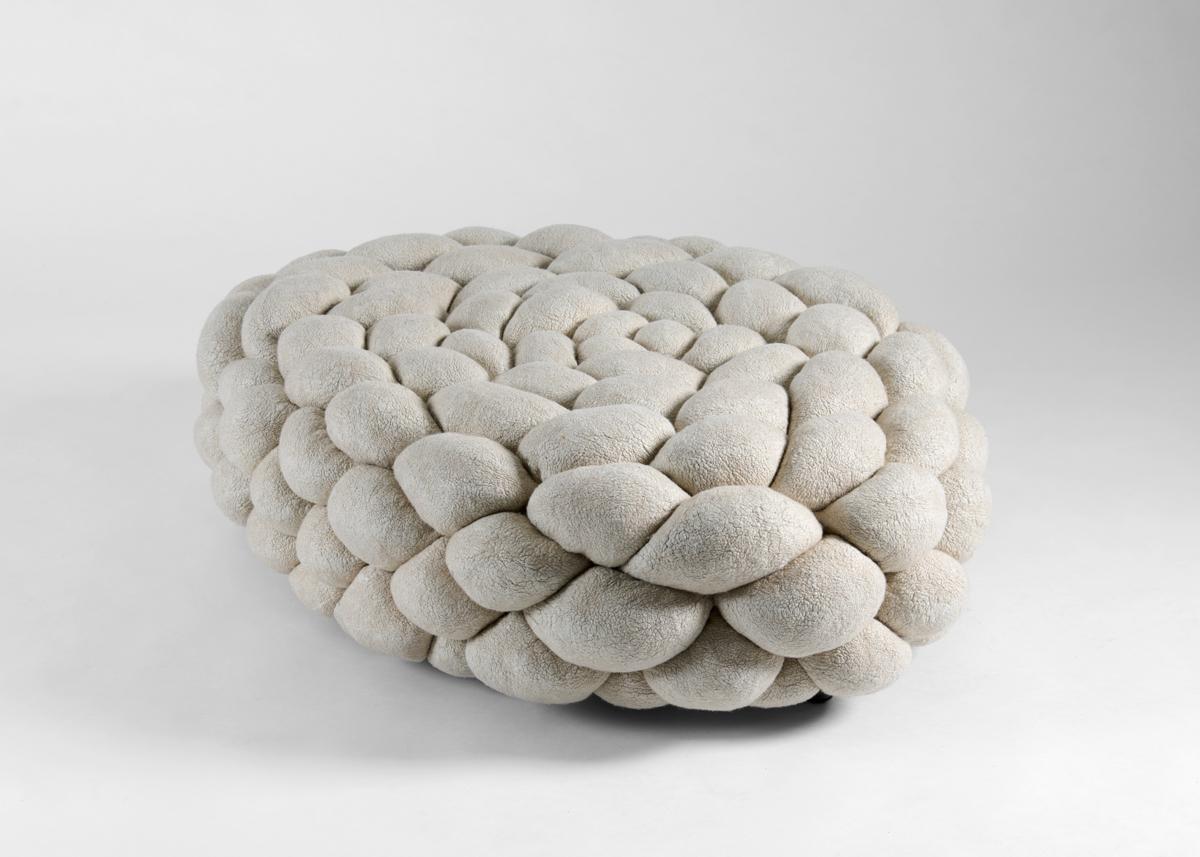 Ayala Serfaty, Rapa Series: Nimana White, Handmade Poof, Israel, 2022 In Excellent Condition For Sale In New York, NY