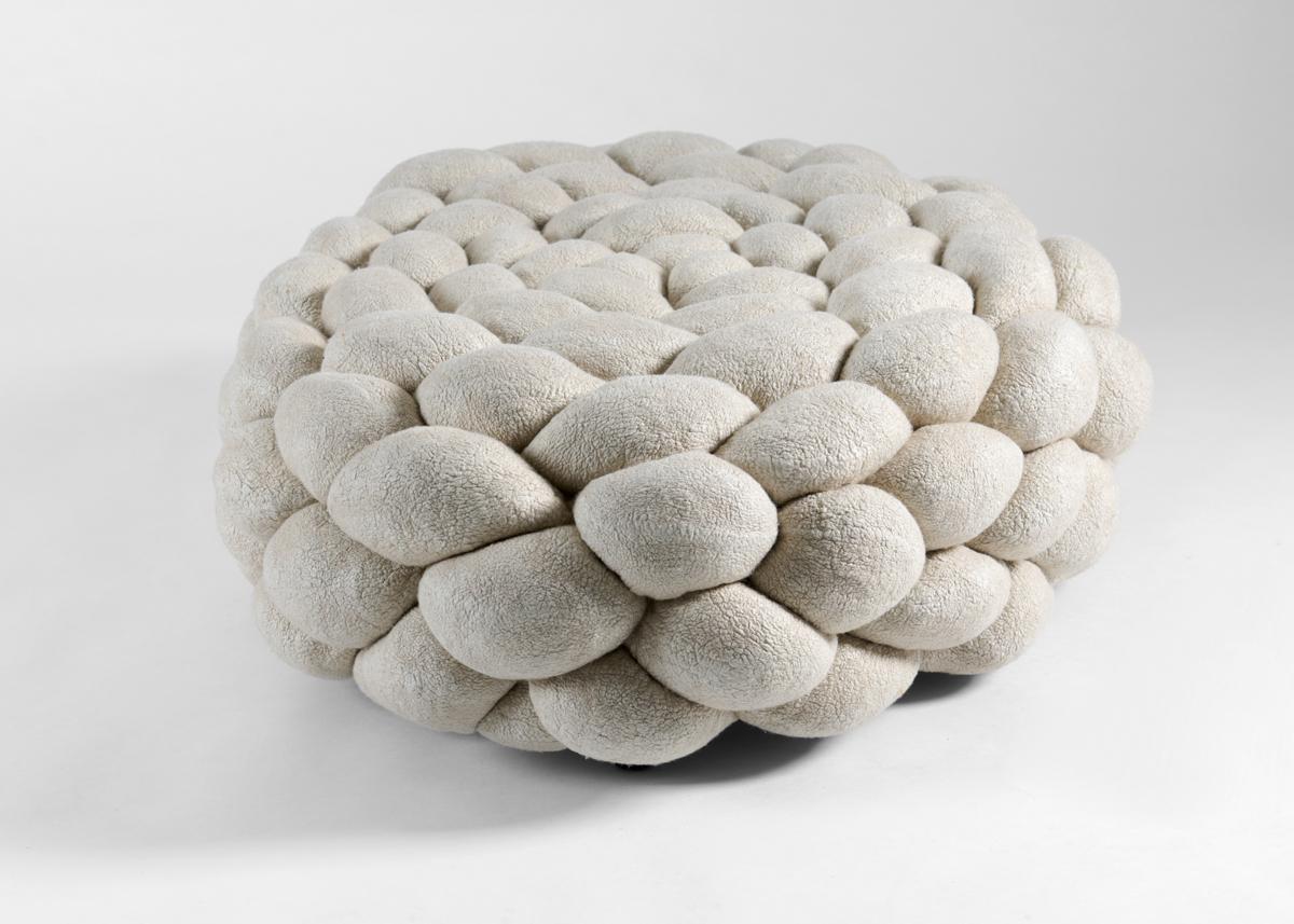 Wool Ayala Serfaty, Rapa Series: Nimana White, Handmade Poof, Israel, 2022 For Sale