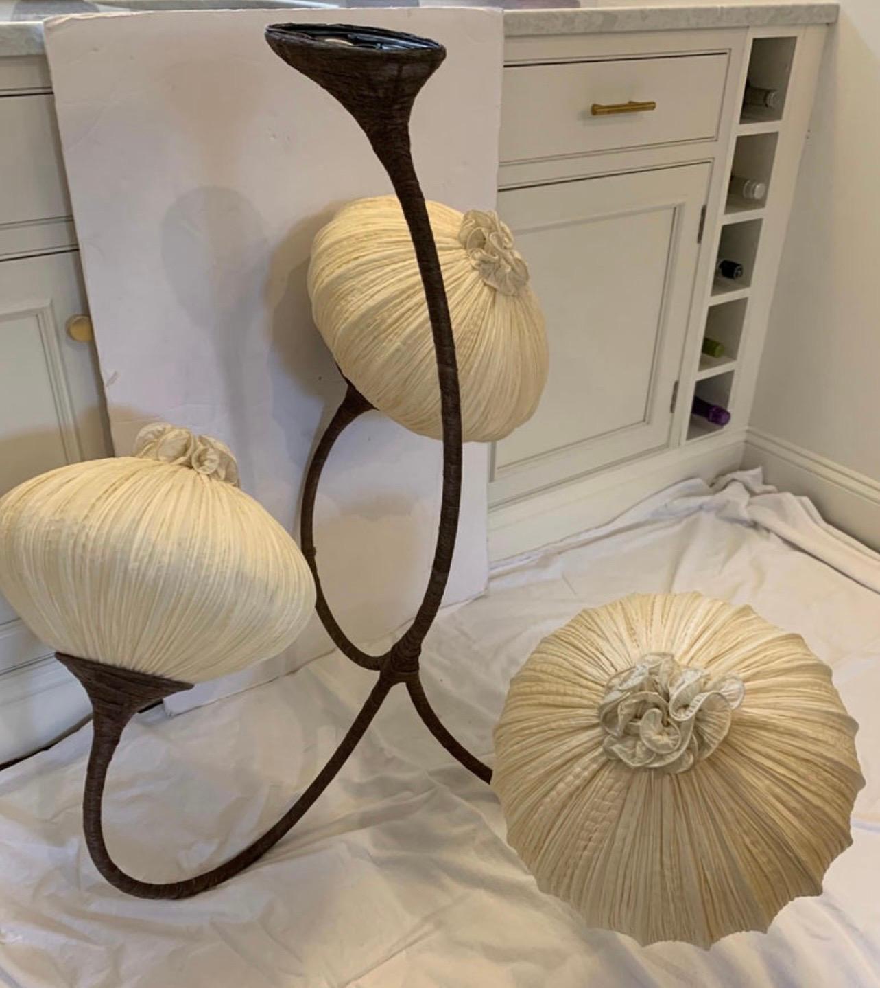 Ayala Serfaty Signed Silk Pleated Palms 3 Sansa Chandelier by Aqua Creations In Good Condition In West Hartford, CT