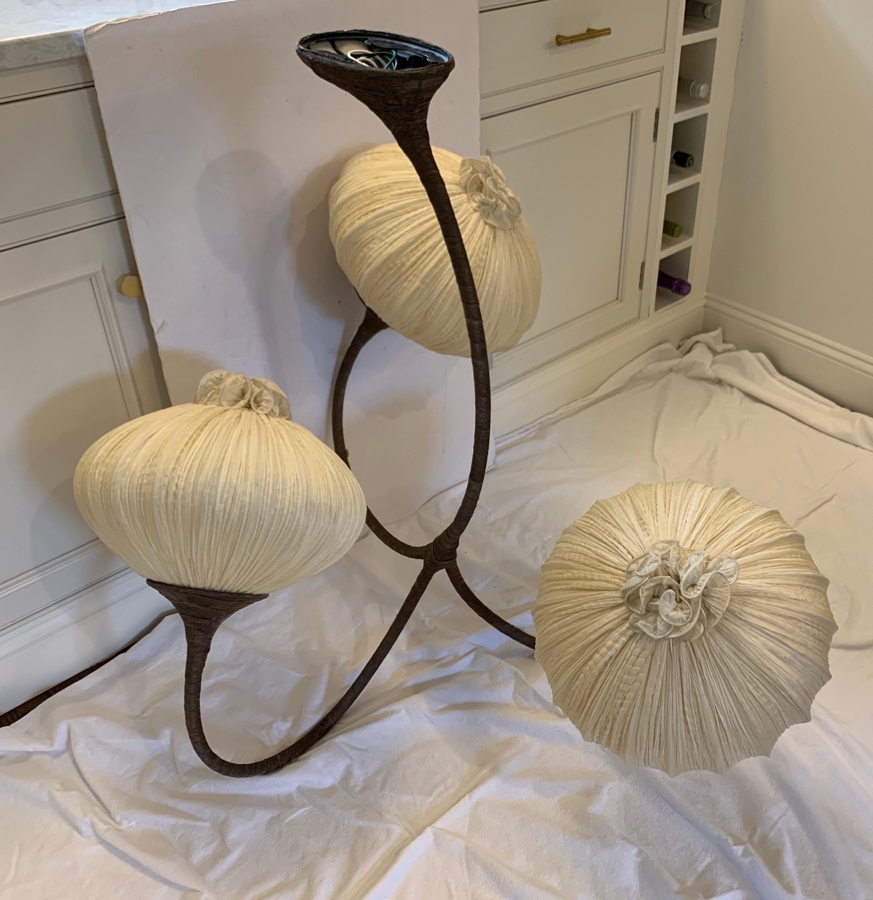 Ayala Serfaty Signed Silk Pleated Palms 3 Sansa Chandelier by Aqua Creations In Good Condition In West Hartford, CT