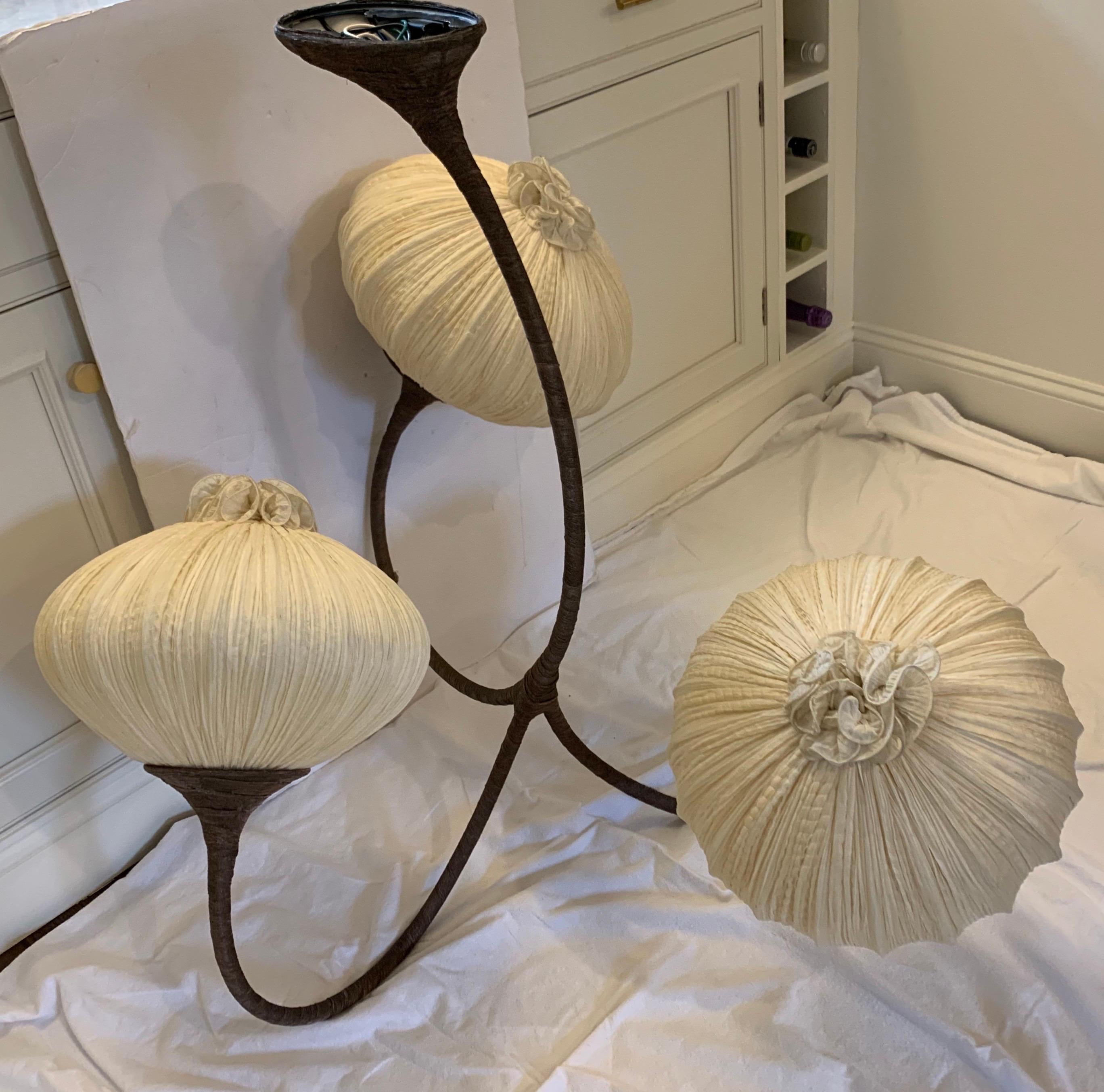 Contemporary Ayala Serfaty Signed Silk Pleated Palms 3 Sansa Chandelier by Aqua Creations