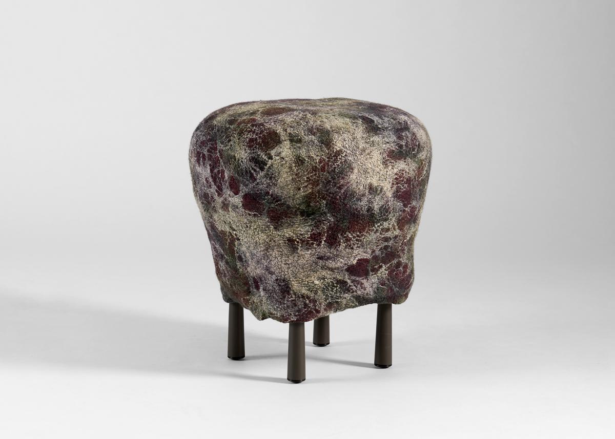 Shastool Series consists of pieces felted by hand, recalling ancient textiles. Utilizing wool and silk, these one-of-a-kind fiber art pieces are softly molded over organic sculptural structures, which are both artistic and comfortable.

About Ayala