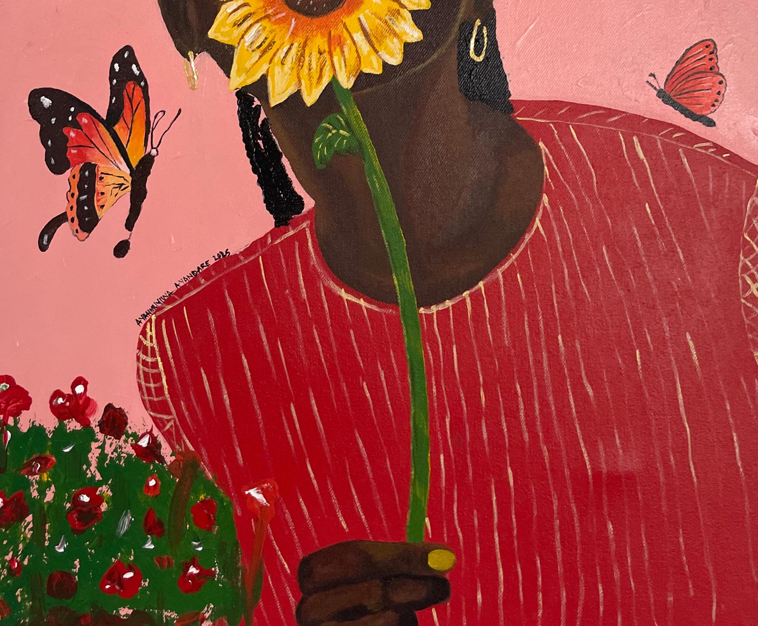 Farfalle -21° secolo, Contemporaneo, Figurativo, Ritratto, Donne, Africa - Portrait Painting Arancia di Ayandare Adeniran Ayanmuyiwa