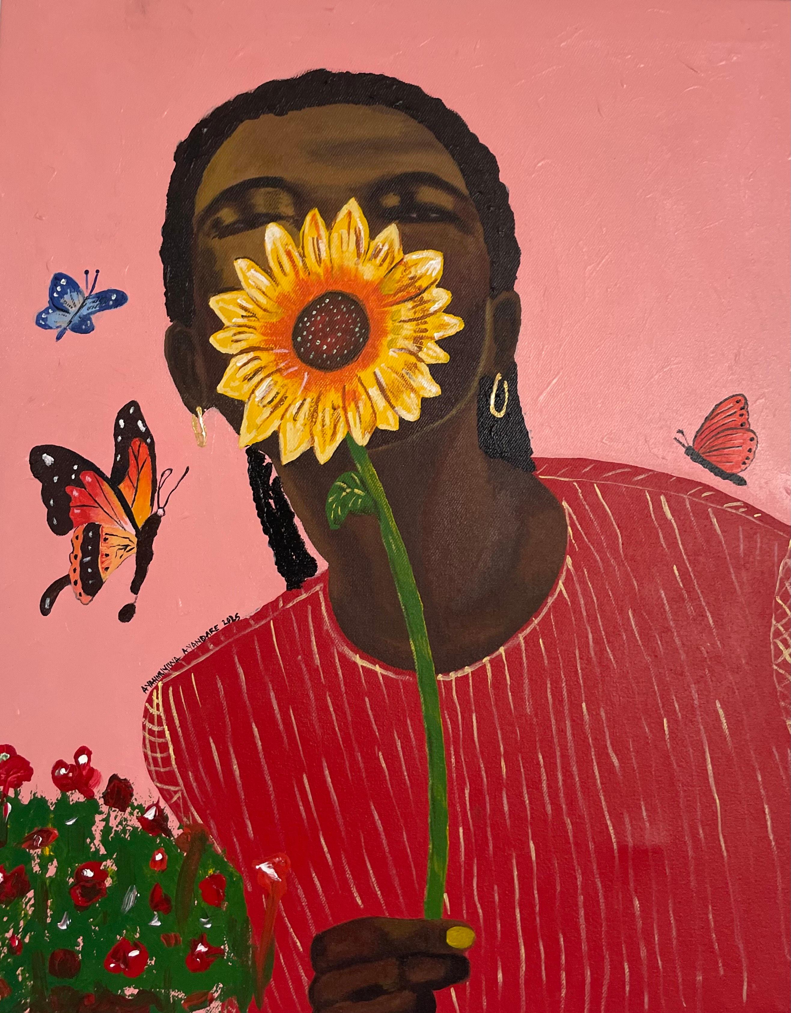 Portrait Painting di Ayandare Adeniran Ayanmuyiwa - Farfalle -21° secolo, Contemporaneo, Figurativo, Ritratto, Donne, Africa