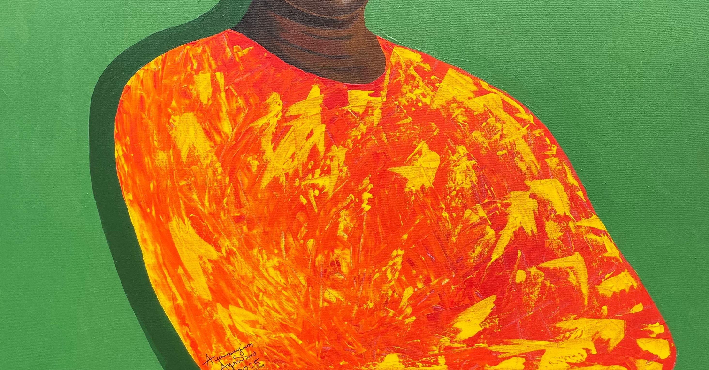 Beauté éthérée - 21e siècle, Contemporain, Figuratif, Portrait, Femme africaine - Vert Figurative Painting par Ayandare Adeniran Ayanmuyiwa