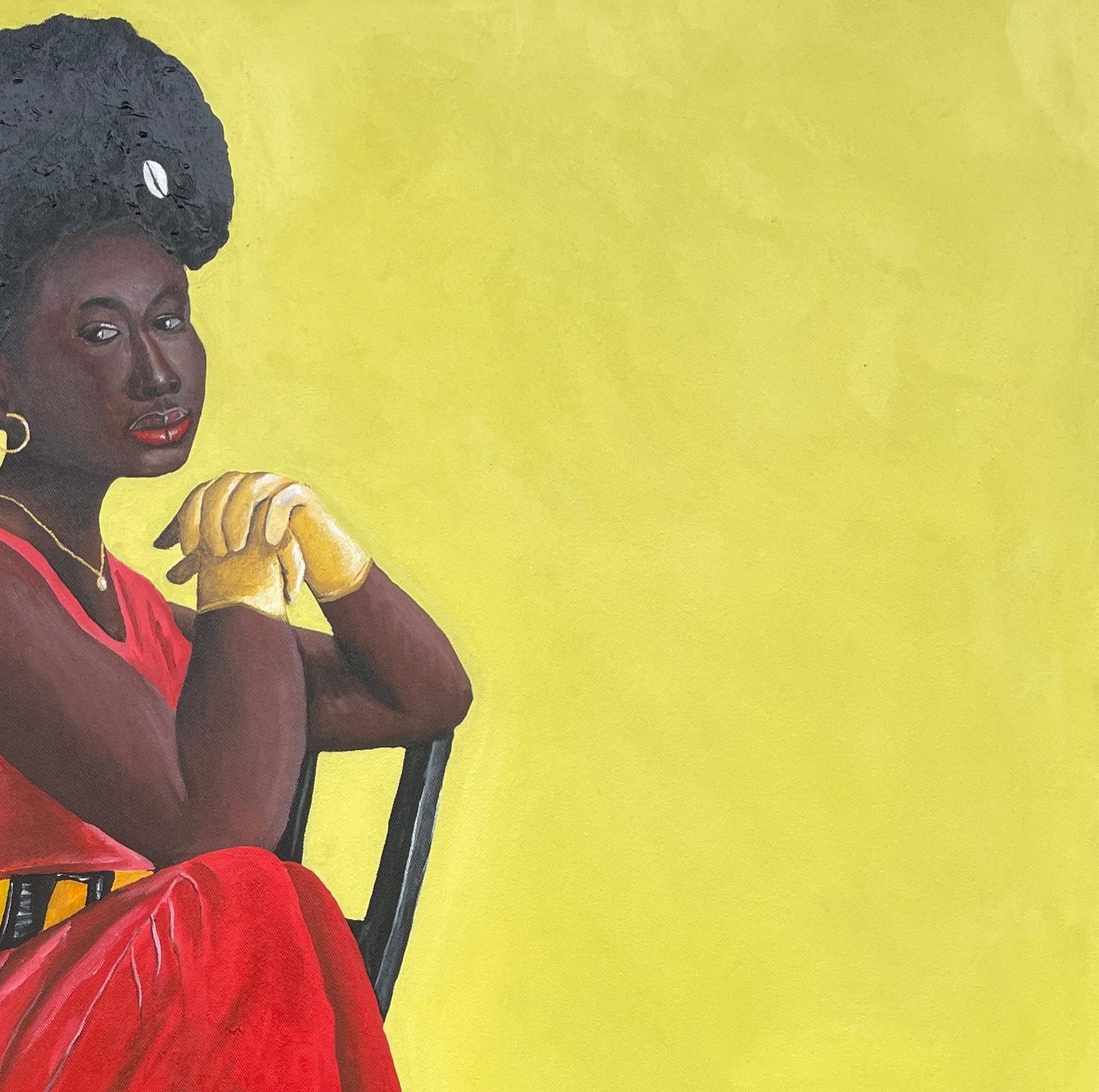 Ireti (Esperanza) - Siglo XXI, Contemporáneo, Retrato figurativo de mujer africana - Figurative Painting Naranja de Ayandare Adeniran Ayanmuyiwa