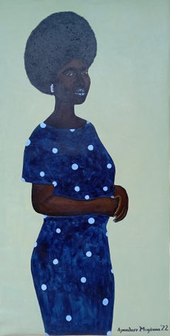 Labake - Siglo XXI, Contemporáneo, Retrato figurativo de mujer africana, Azul