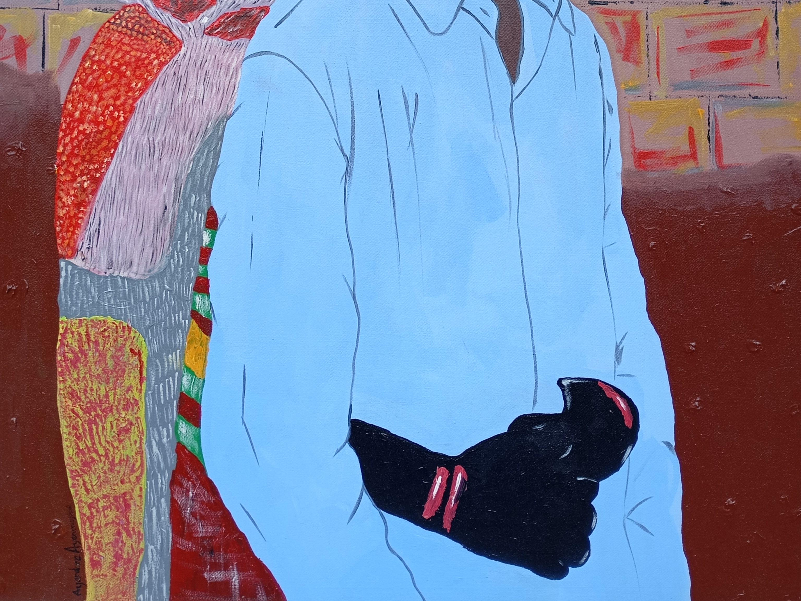 Reencarnación -Siglo XXI, Contemporáneo, Figurativo, Retrato, Obra de arte africana - Figurative Painting Gris de Ayandare Adeniran Ayanmuyiwa