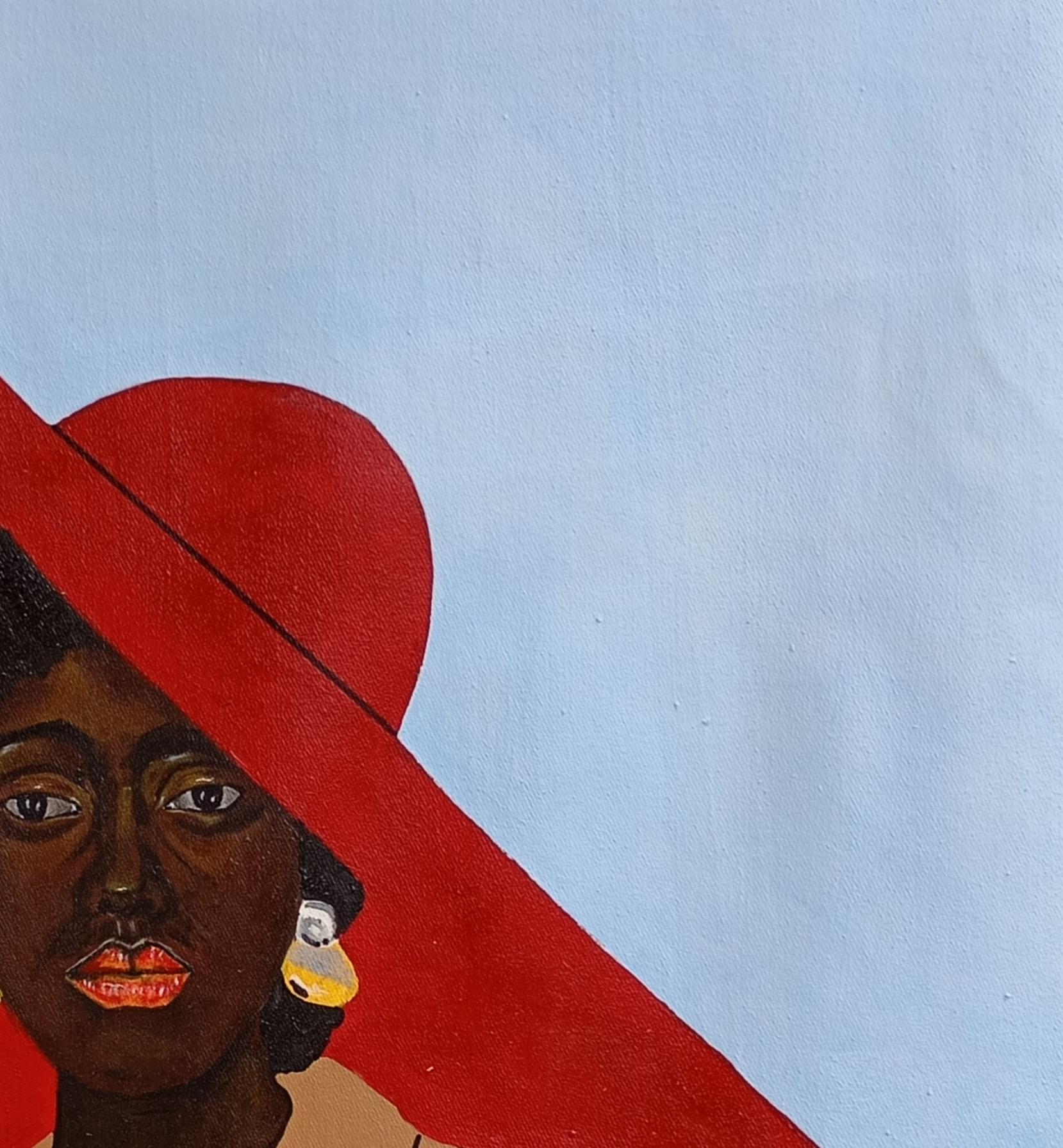 Woman - 21st Century Contemporary, Figurative Portrait, African Woman on Red Hat - Expressionist Painting by Ayandare Adeniran Ayanmuyiwa