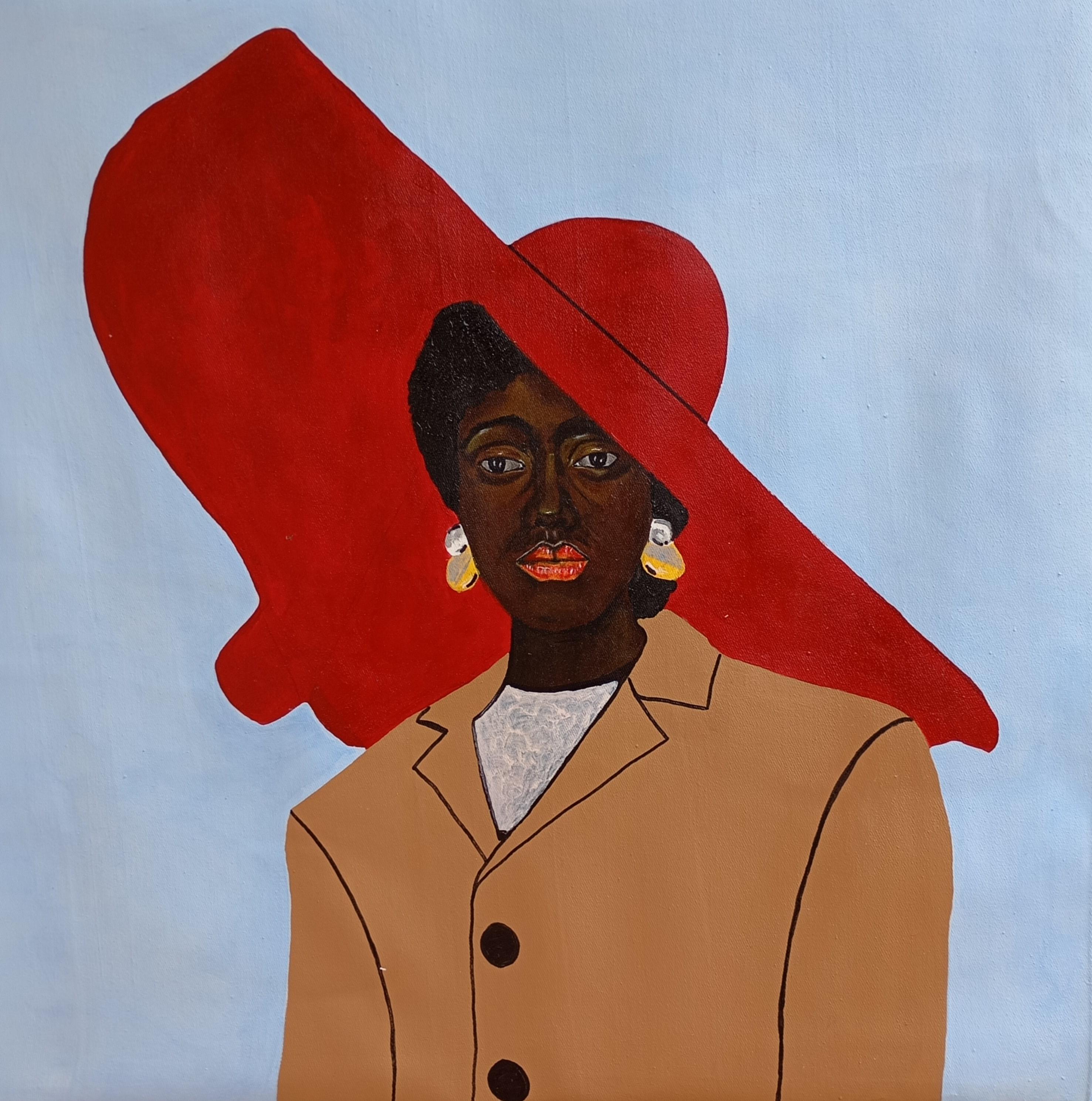 Ayandare Adeniran Ayanmuyiwa Figurative Painting - Woman - 21st Century Contemporary, Figurative Portrait, African Woman on Red Hat